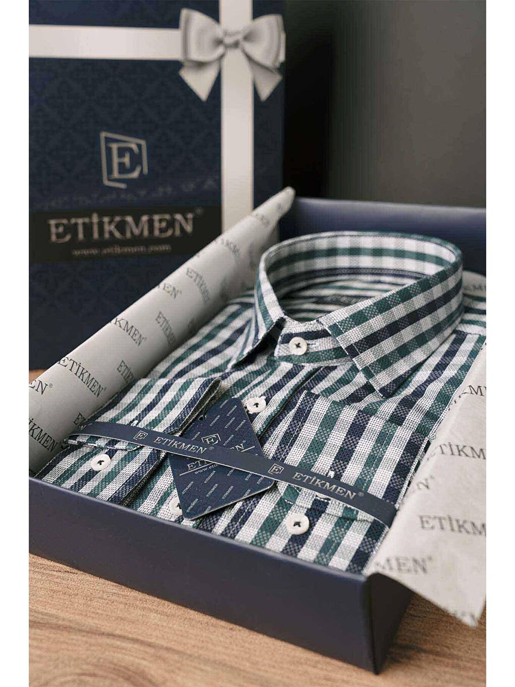 Yeşil Lacivert Kareli Slimfit Erkek %100 Pamuk Gömlek-6