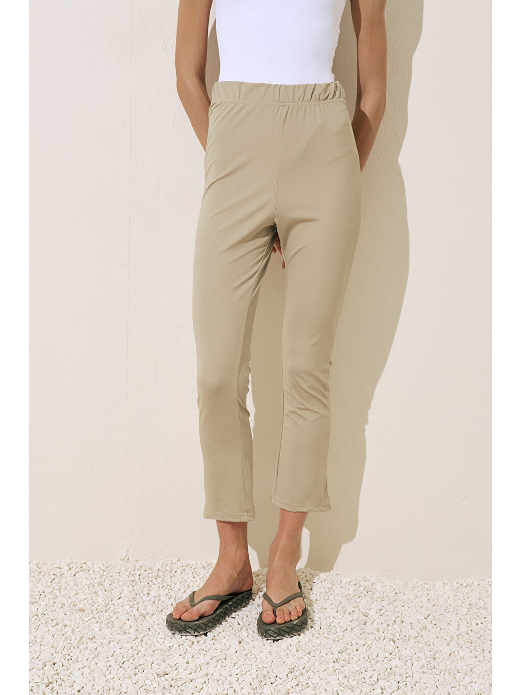 Flare Paça Tesettür Mayo Pantolon Yeşil-5