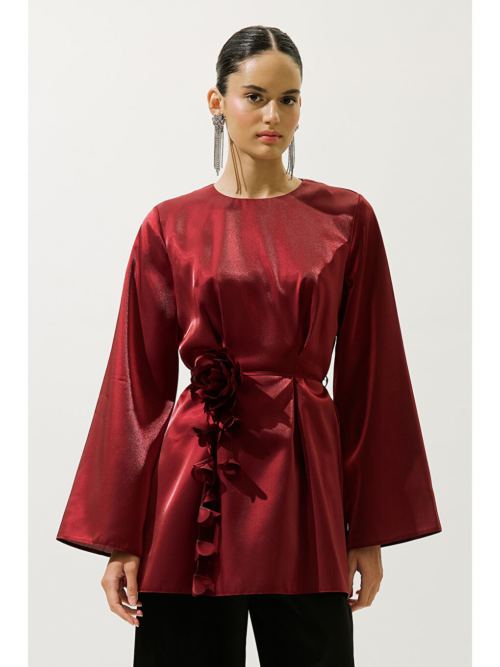 Hana Organze Bluz Bordo-2