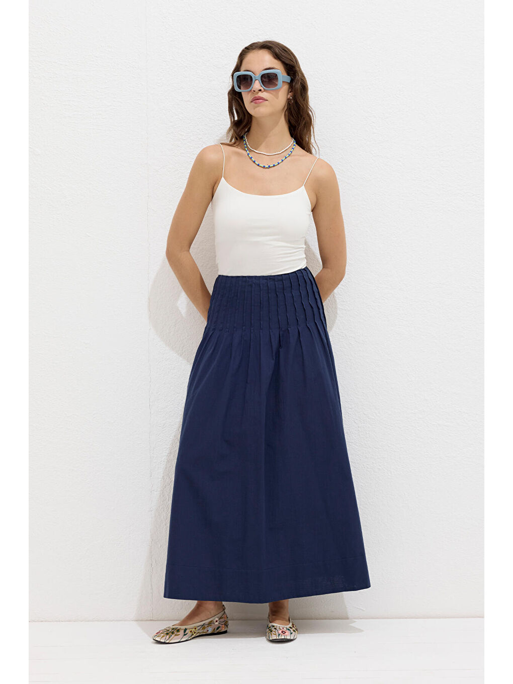 Nervürlü Vual Etek Lacivert-2