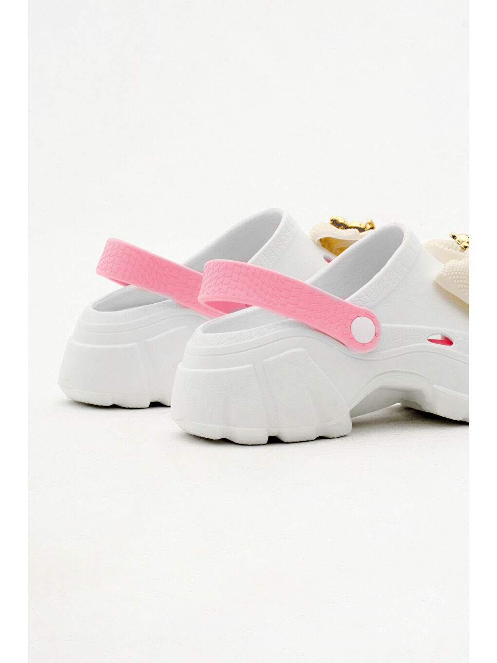 Kadın Beyaz Pembe Çıkartılabilir Taban Fiyonk Tokalı Yüksek Taban Eva Sandalet-4