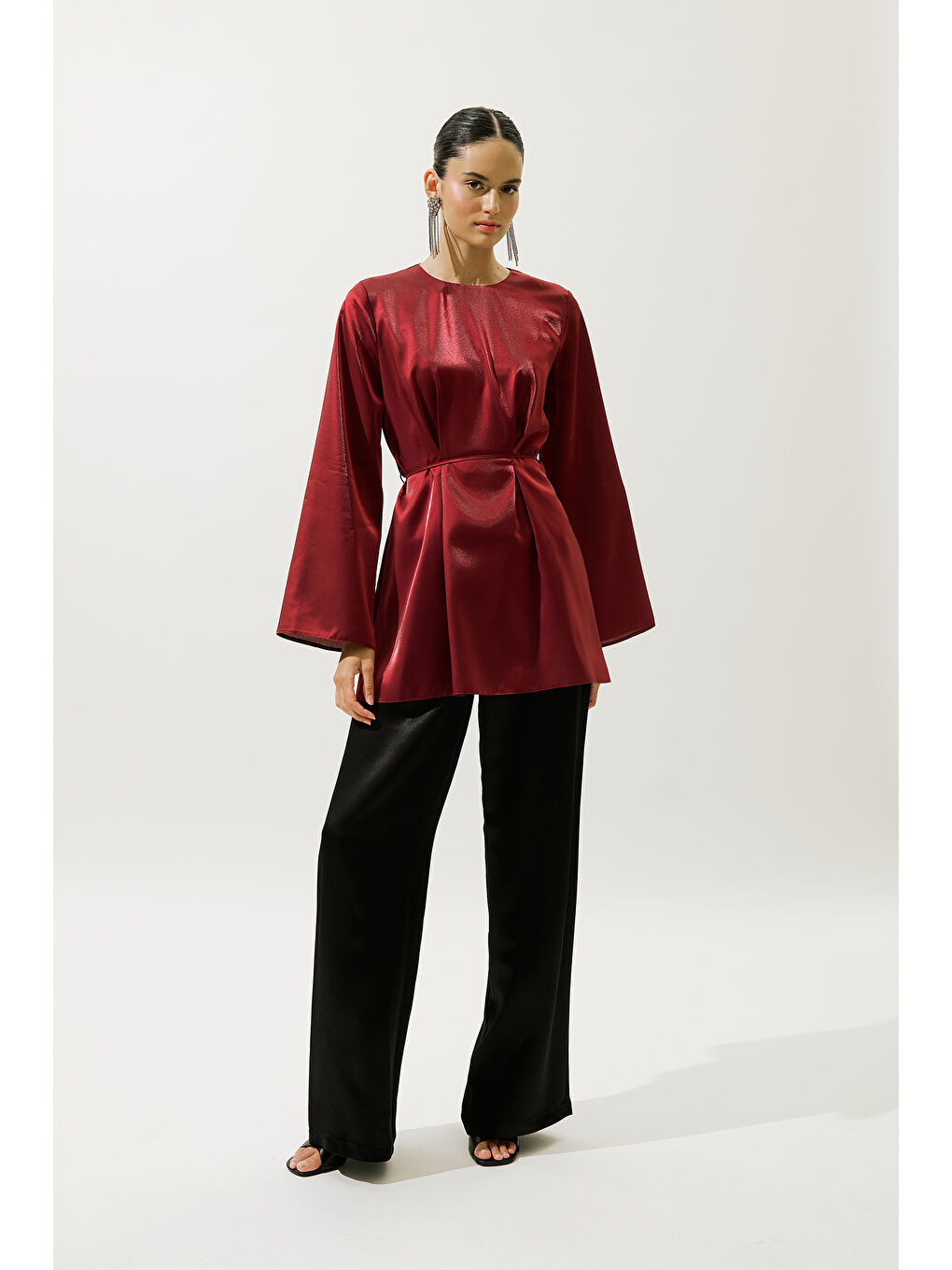 Hana Organze Bluz Bordo-3