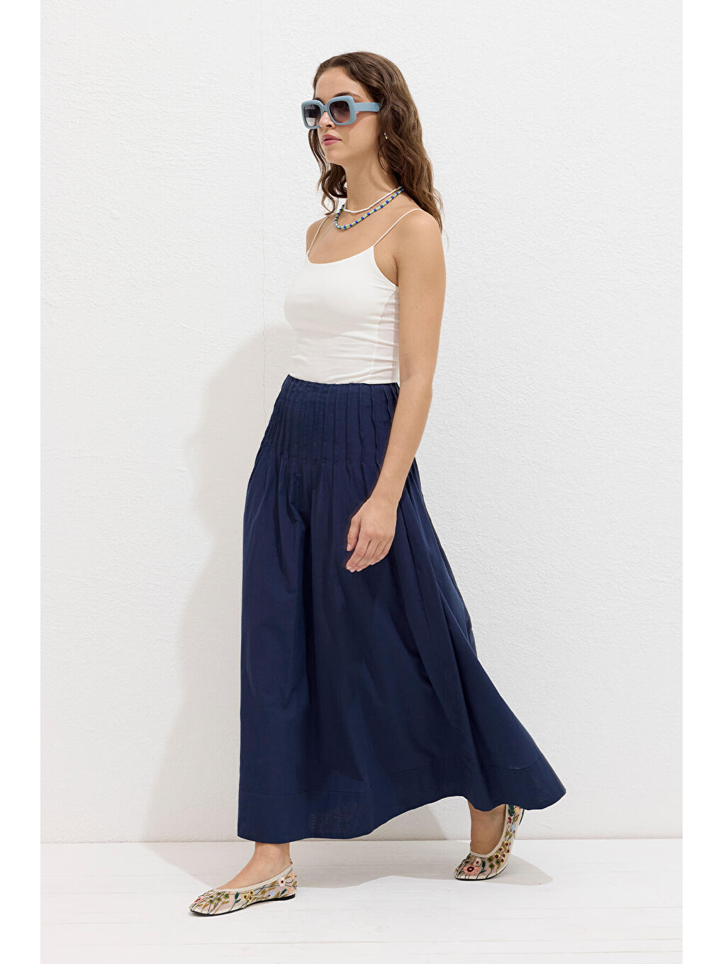 Nervürlü Vual Etek Lacivert-3