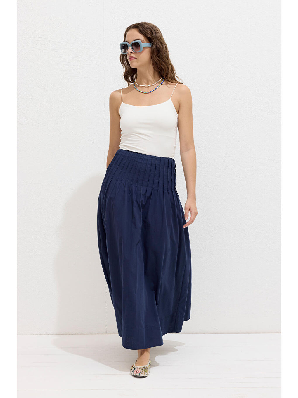 Nervürlü Vual Etek Lacivert-4
