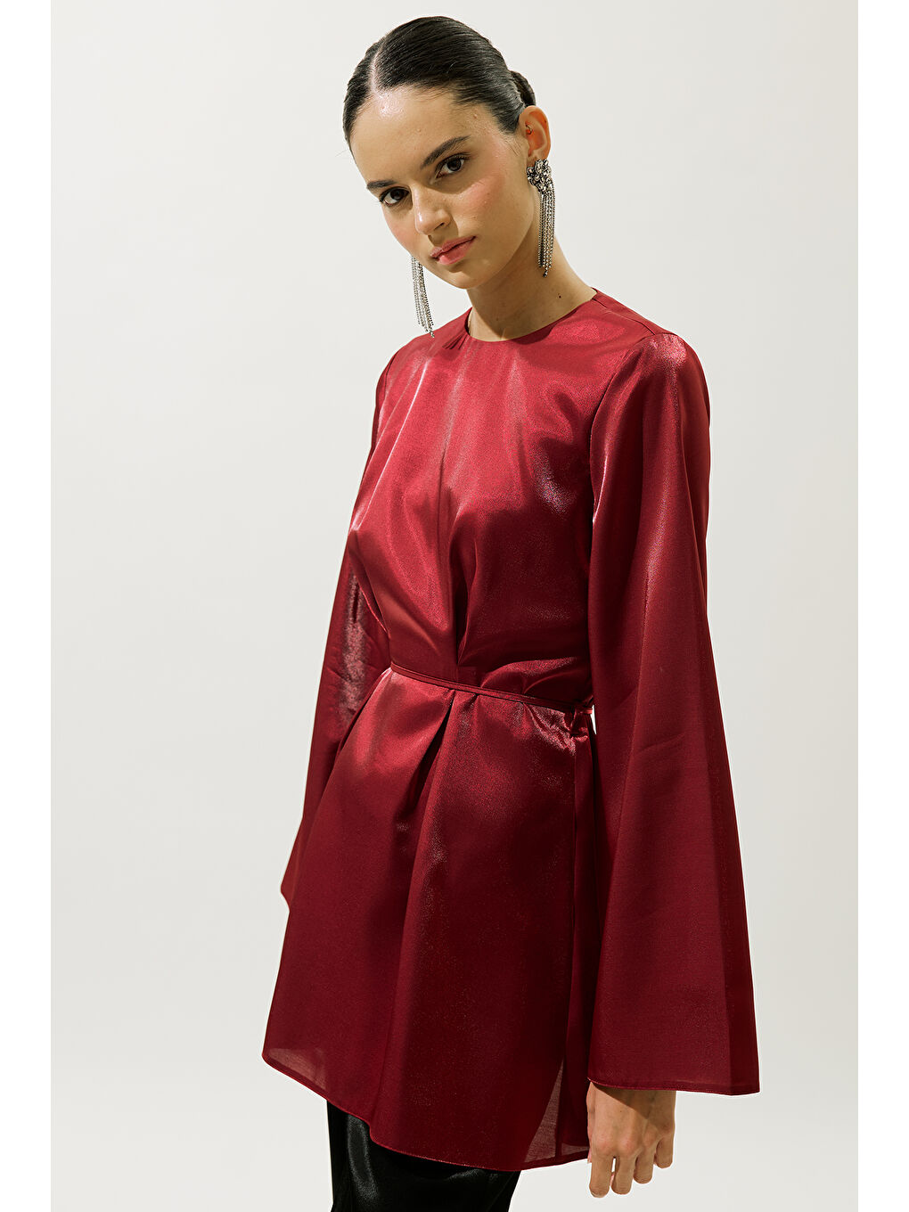 Hana Organze Bluz Bordo-4