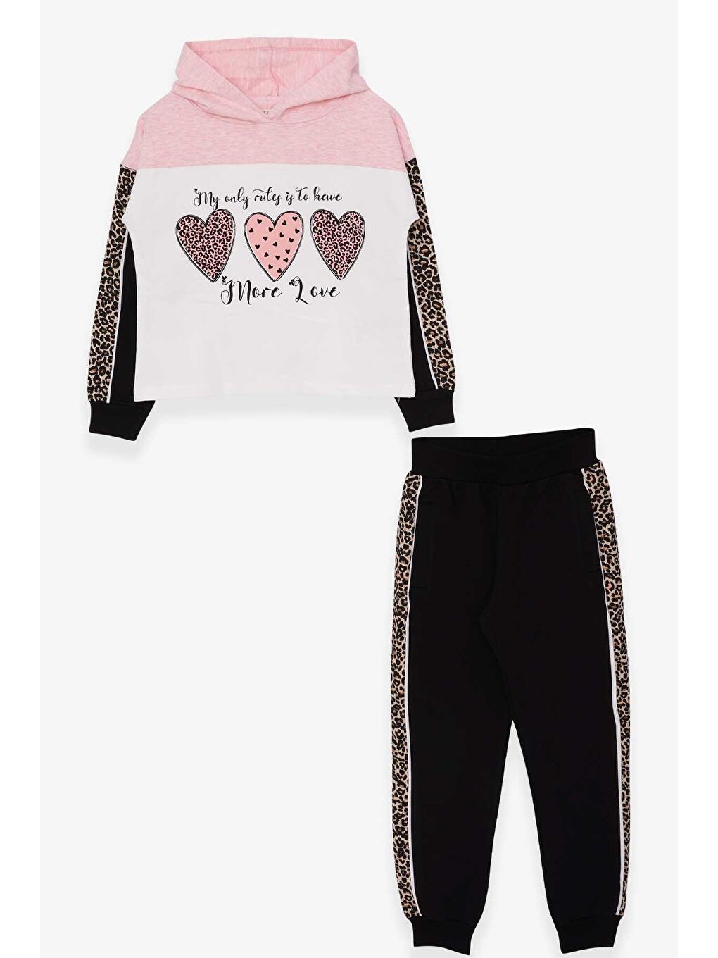 Pembe Kiz Çocuk Esofman Takimi Kalp Baskili Somon Melanj (6-9 Yaş)