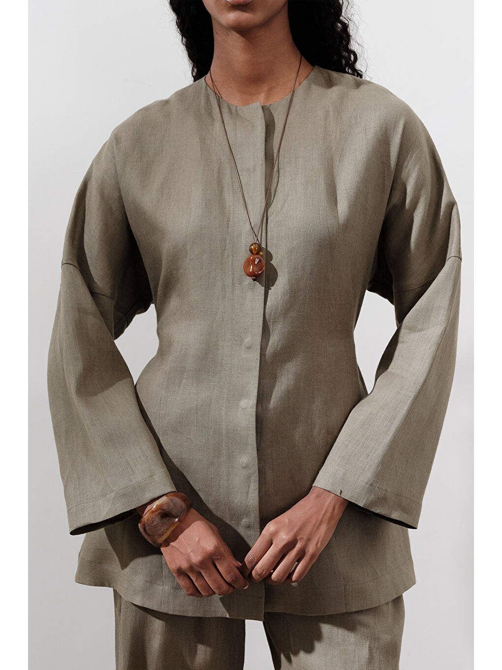 Keten Oturtmalı Ceket Haki-3