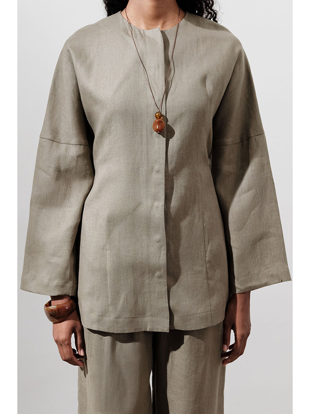 Keten Oturtmalı Ceket Haki-4