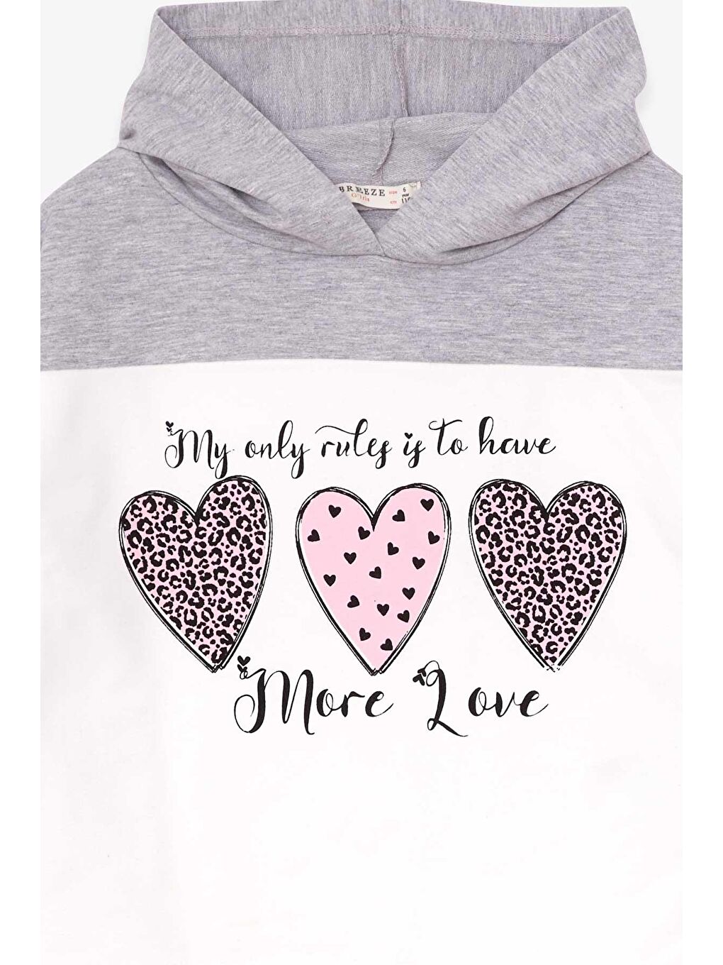 Kız Çocuk Eşofman Takımı Kalp Baskılı Açık Gri Melanj (6-12 Yaş)-2