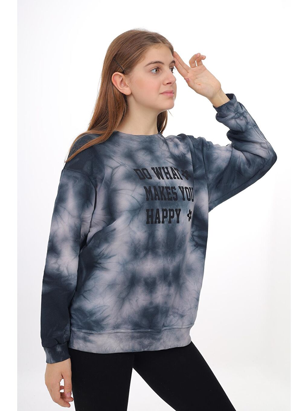 Antrasit Kız Çocuk Batik Desenli Baskılı Sweatshirt 7-13 Yaş Lx296-2