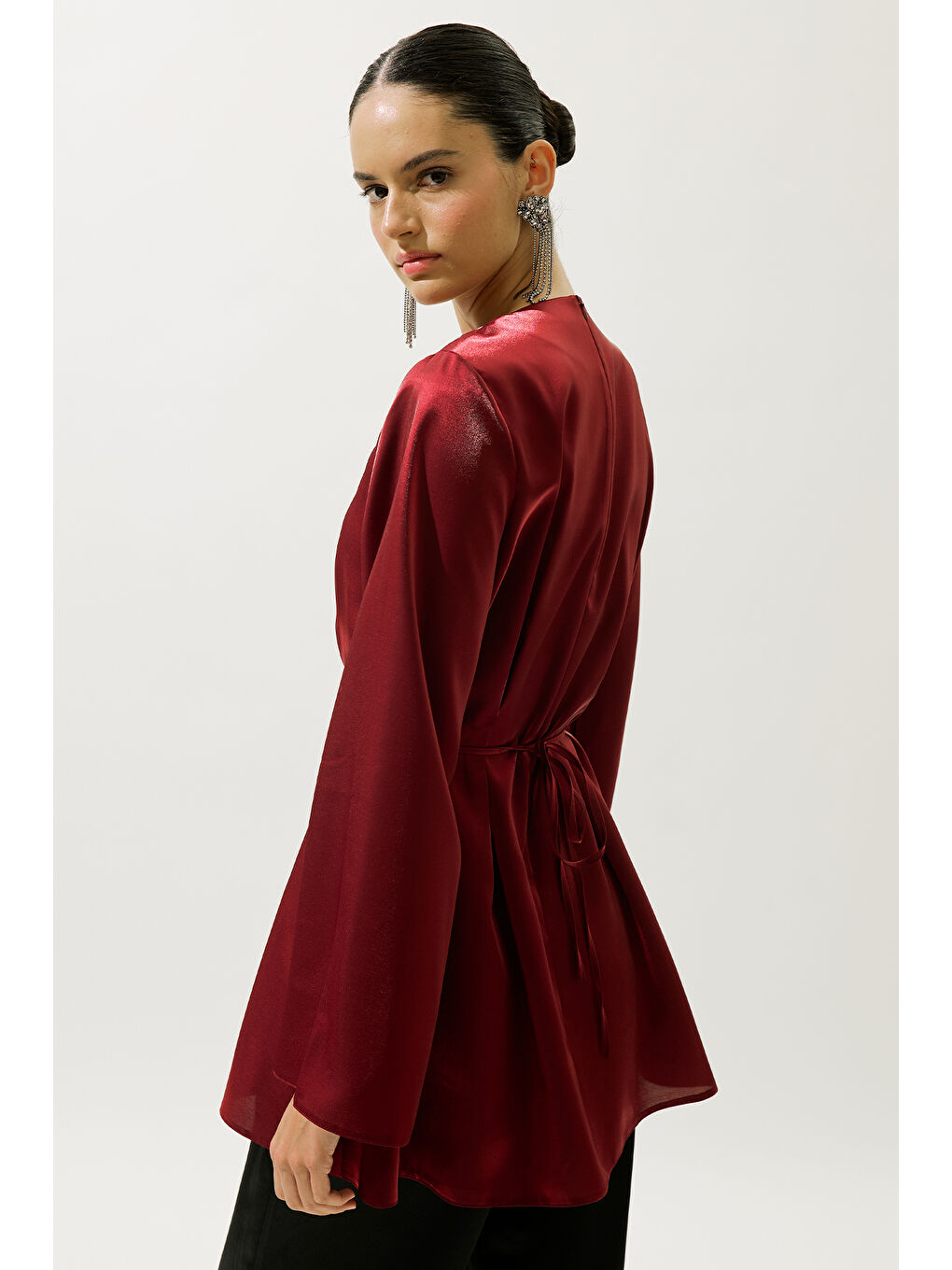 Hana Organze Bluz Bordo-6