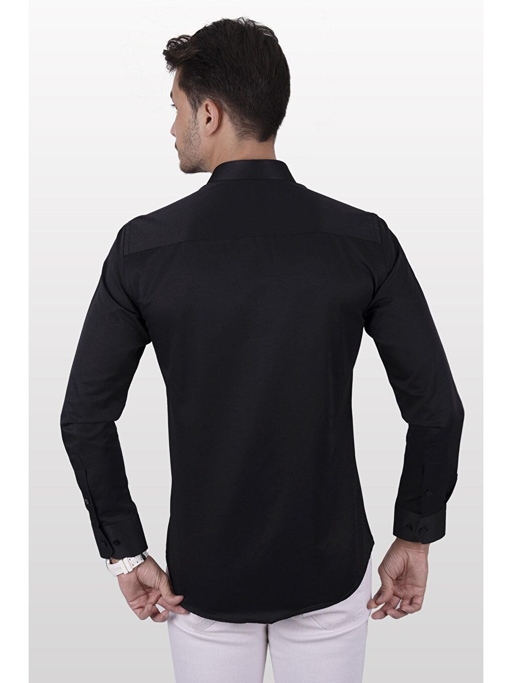 Siyah Saten Slimfit Erkek Gömlek-5