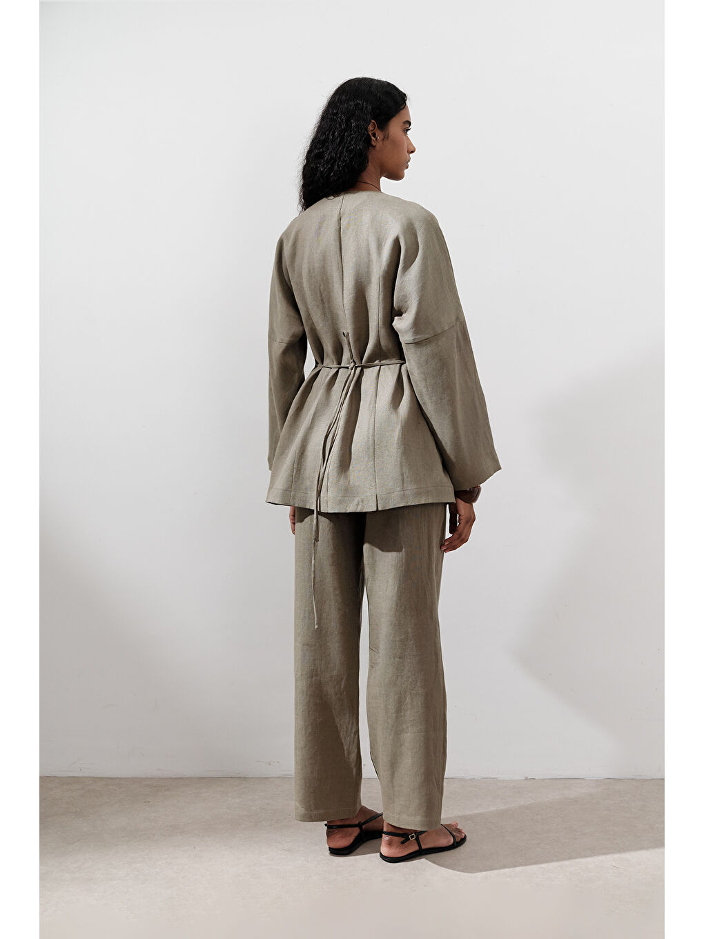 Keten Oturtmalı Ceket Haki-5