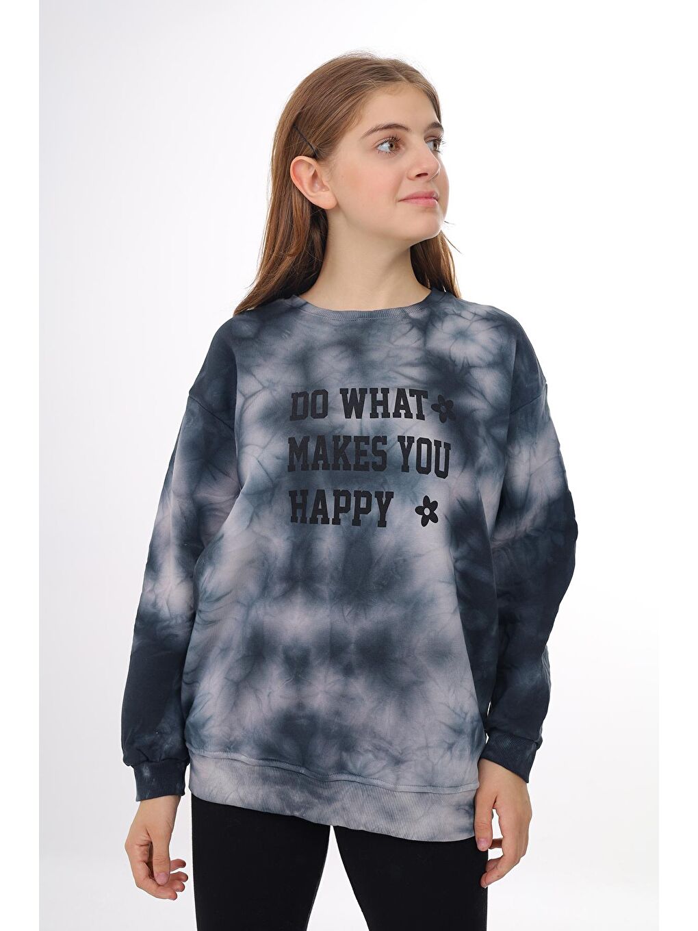 Antrasit Kız Çocuk Batik Desenli Baskılı Sweatshirt 7-13 Yaş Lx296-2-2