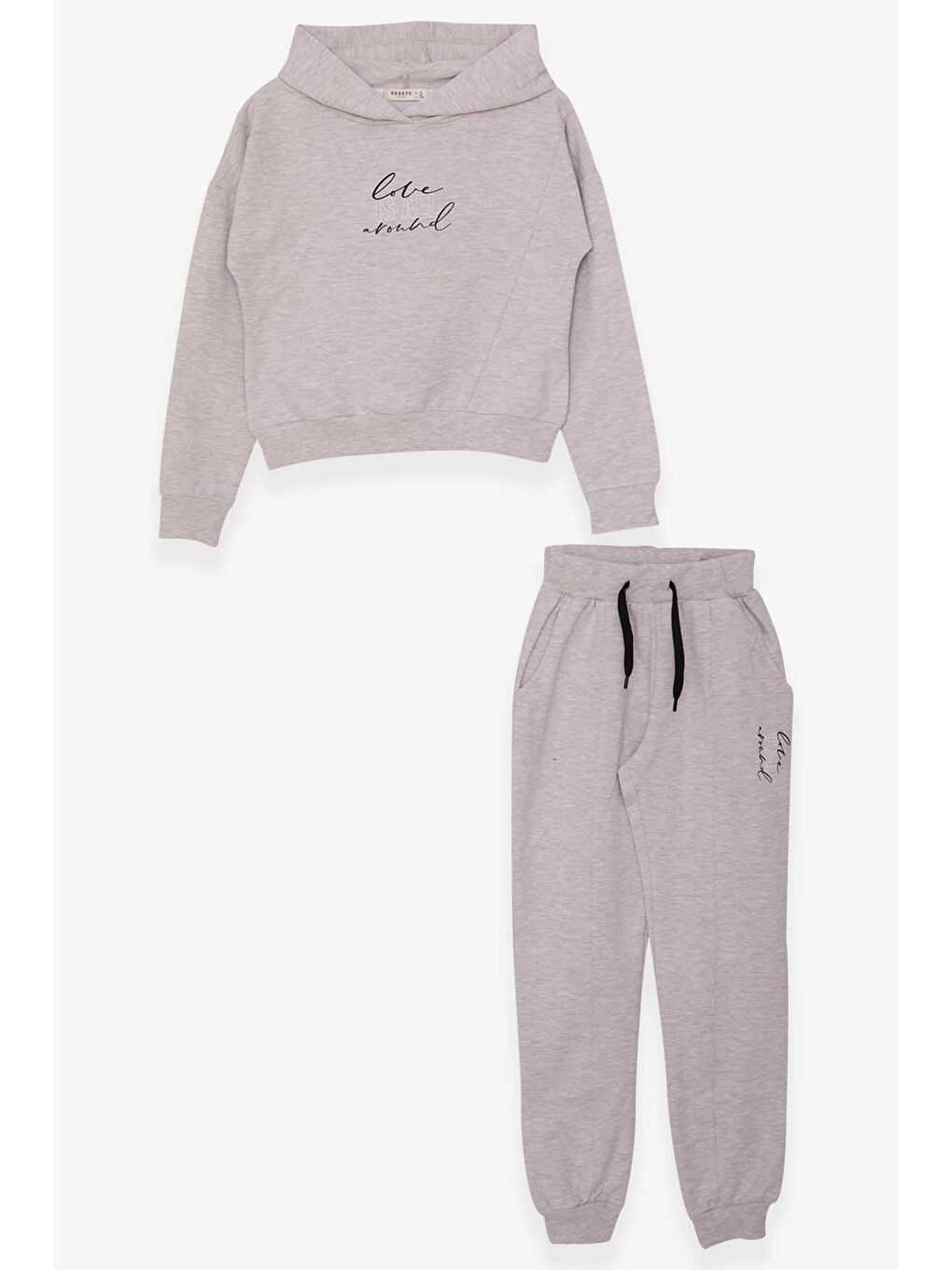 Kız Çocuk Eşofman Takımıı Baskılı Bej Melanj (8-14 Yaş)