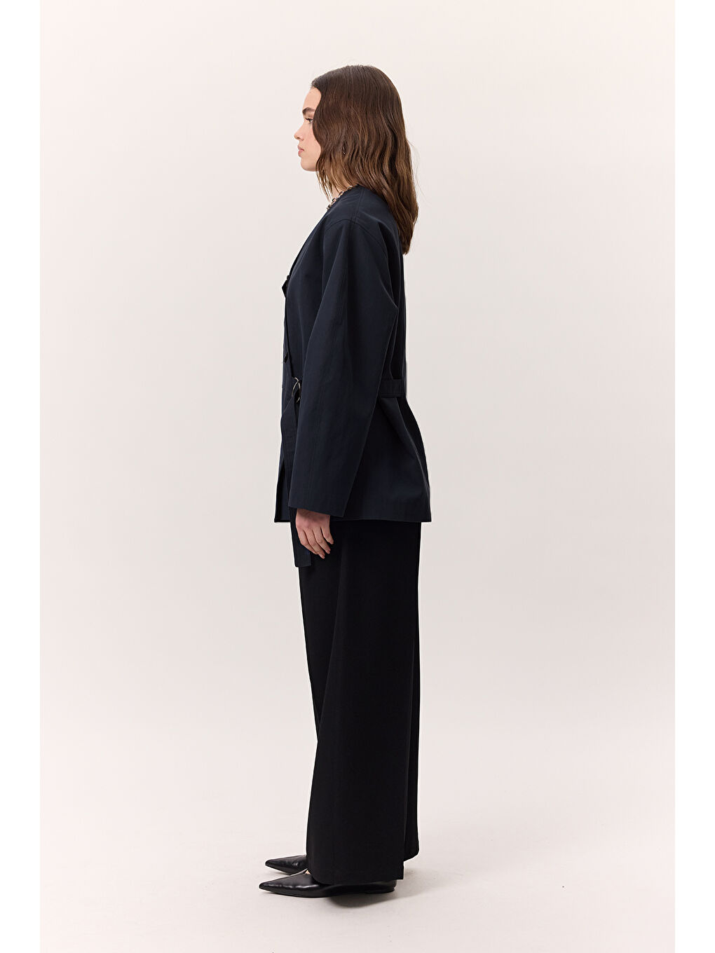 Toka Detaylı Kruvaze Tasarım Ceket Lacivert-5