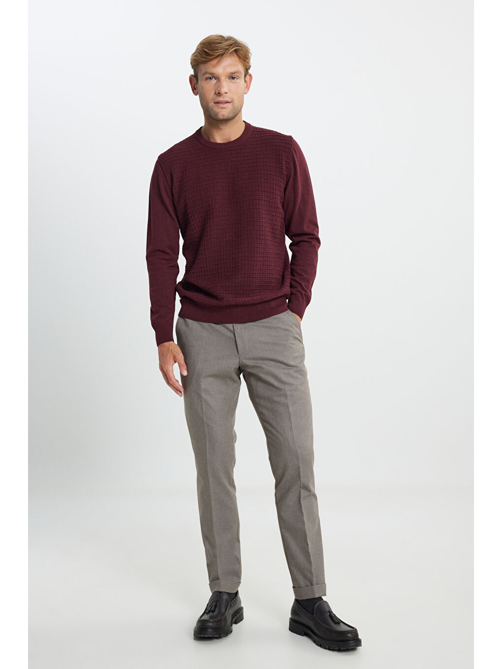 Bej Erkek Vizon Slim Fit Dar Kesim Beli Gizli Lastikli Yan Cepli Esnek Klasik Pantolon