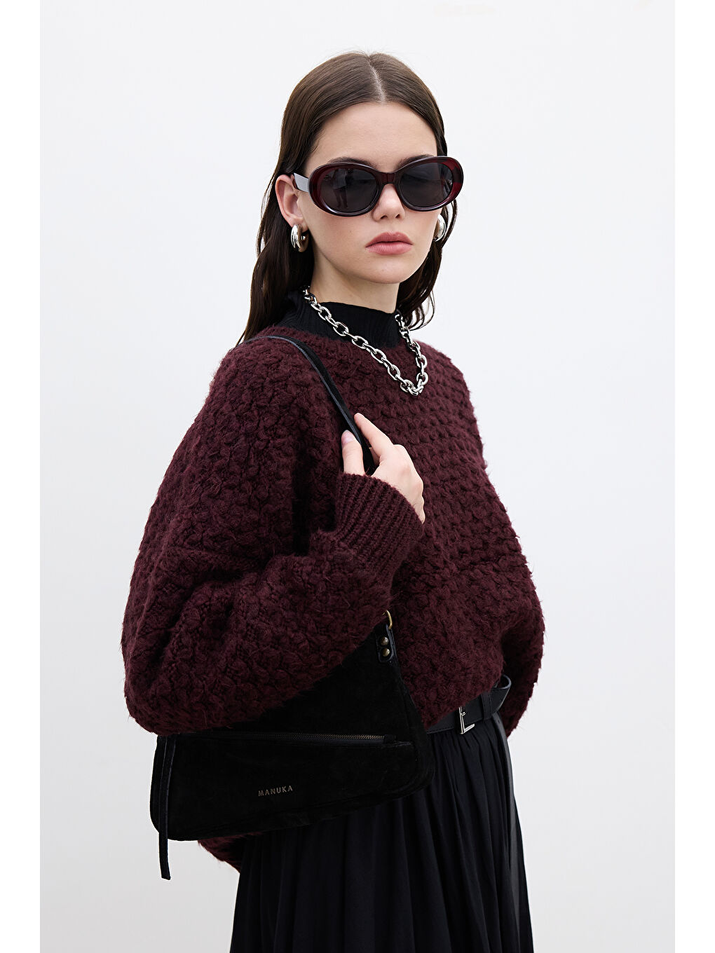 Desenli Örgü Triko Kazak Bordo-2