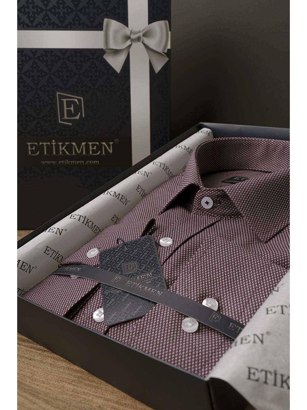 Bordo Armür Desenli Slimfit Gömlek-4