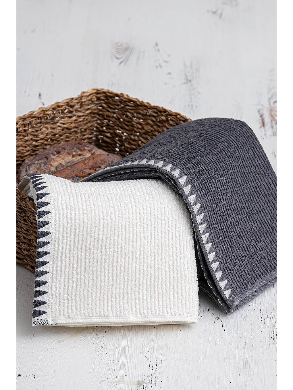 Vera 2'li Mutfak Havlusu %100 Pamuk Bukle-Bukle Krem-Lacivert 50X70 Cm-8