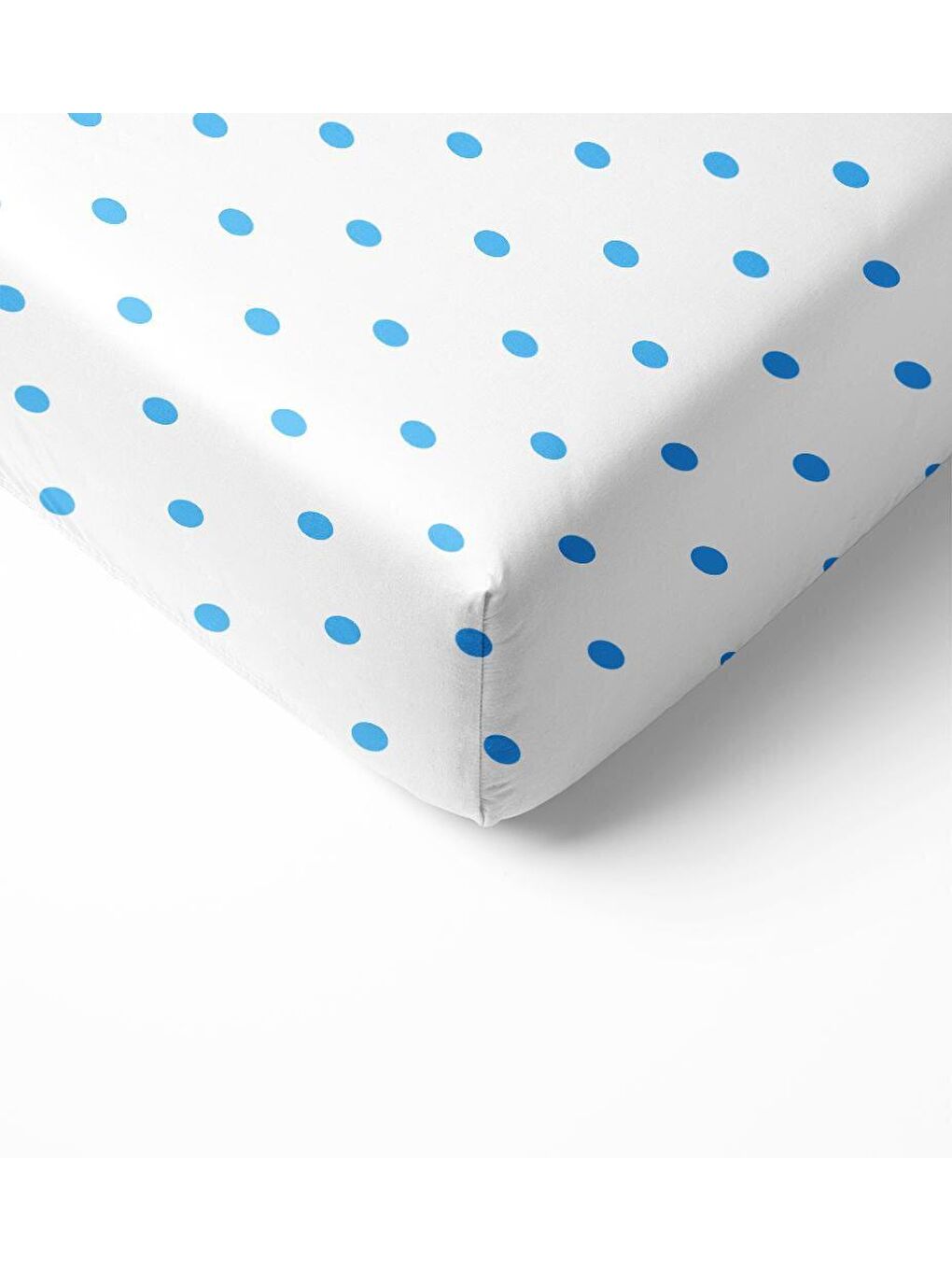 Mavi Nokta Desen Baskılı Tek Kişilik  Lastikli Çarşaf Seti Beyaz-1