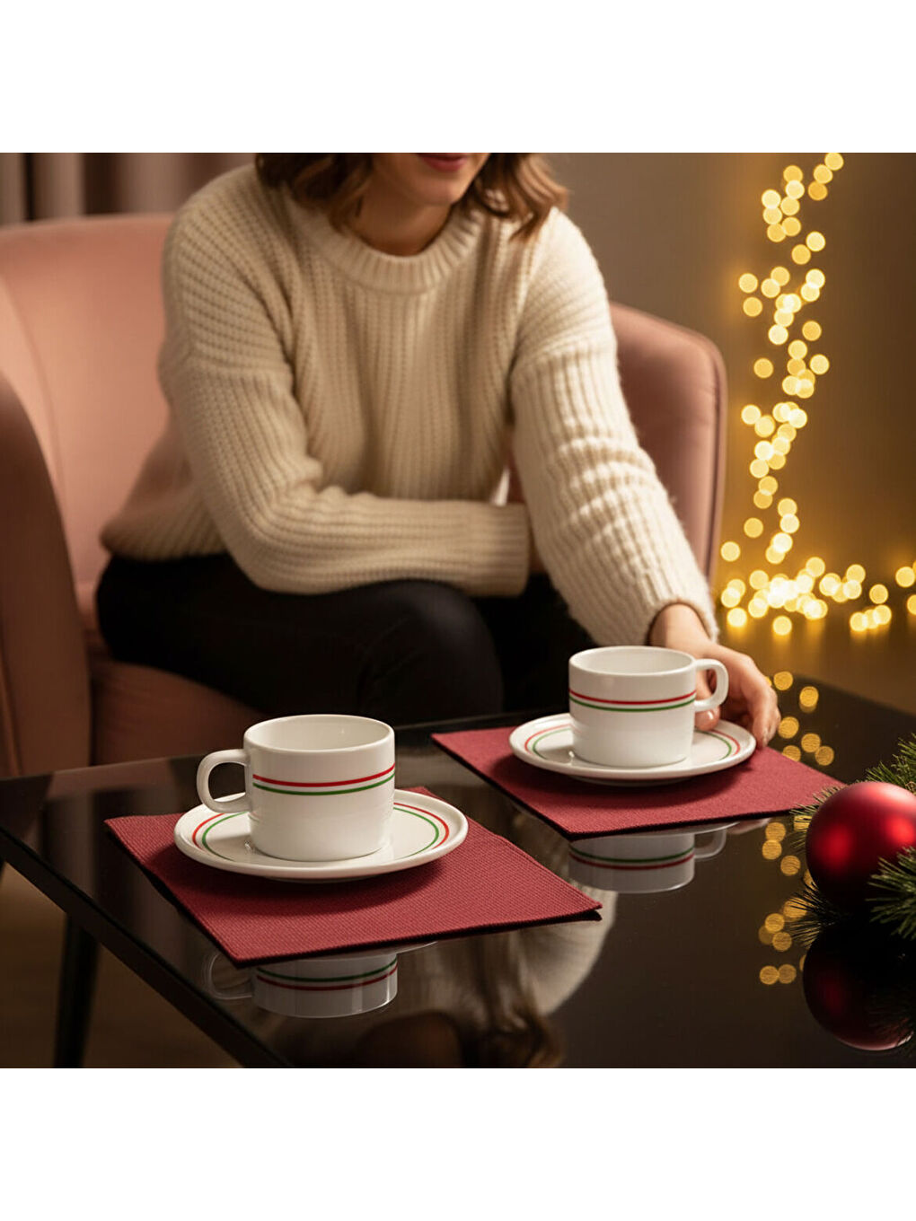 Ekru Mental 2 Kişilik Kahve Fincanı Takımı Yeşil