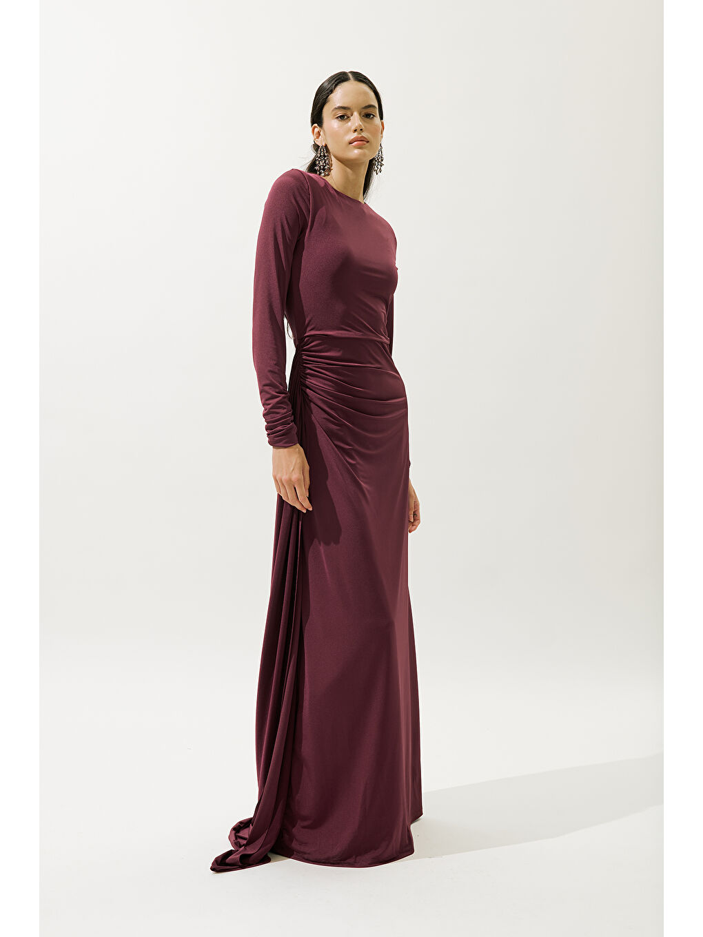 Bağlama Detaylı Abiye Elbise Bordo-2