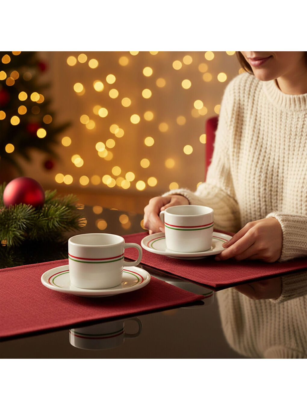 Ekru Mental 2 Kişilik Kahve Fincanı Takımı Yeşil-2