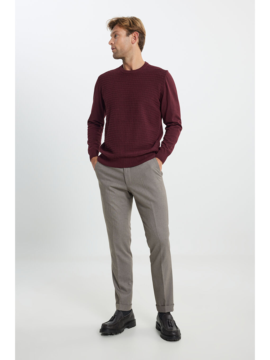 Bej Erkek Vizon Slim Fit Dar Kesim Beli Gizli Lastikli Yan Cepli Esnek Klasik Pantolon-2