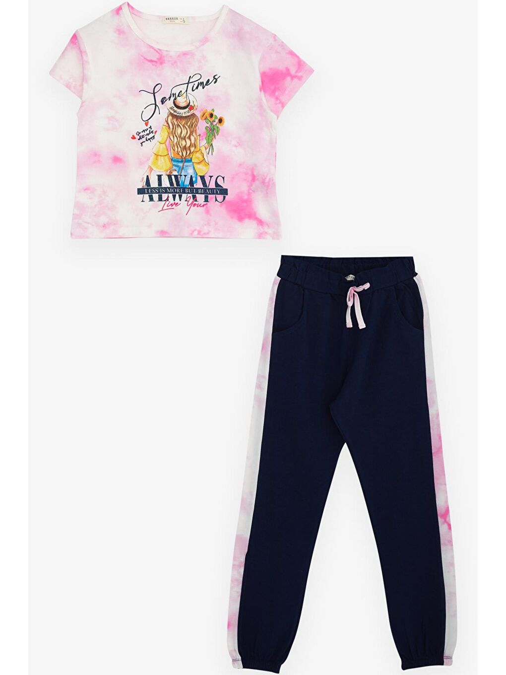 Kız Çocuk Eşofman Takımı Batik Desenli Kız Baskılı Pembe (8-10 Yaş)