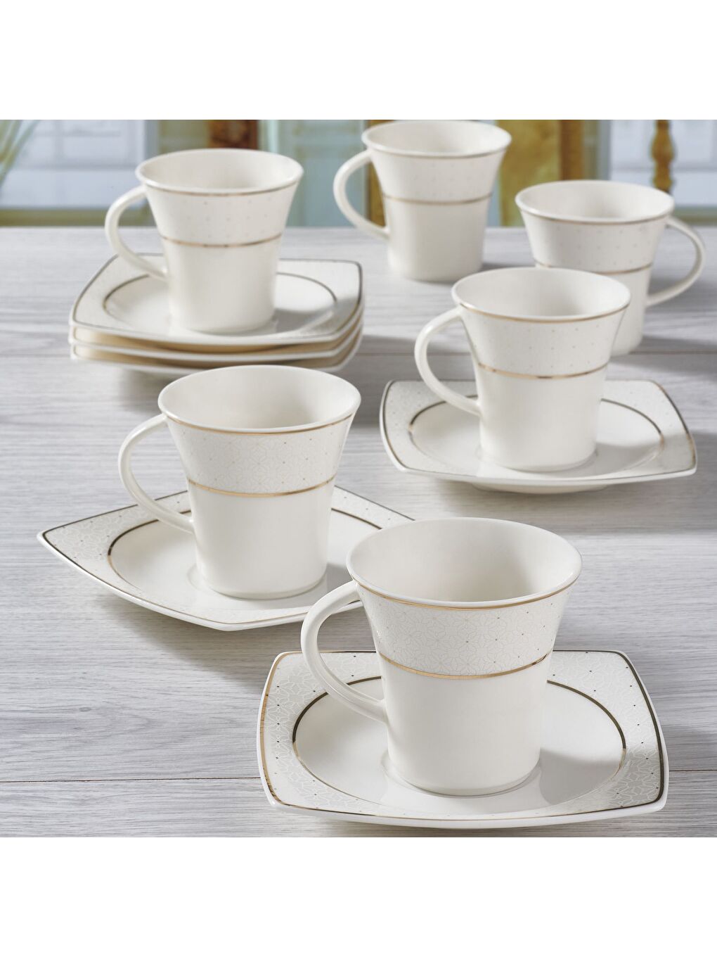 Ekru Caroline 12 Parça 6 Kişilik Kahve Fincan Takımı