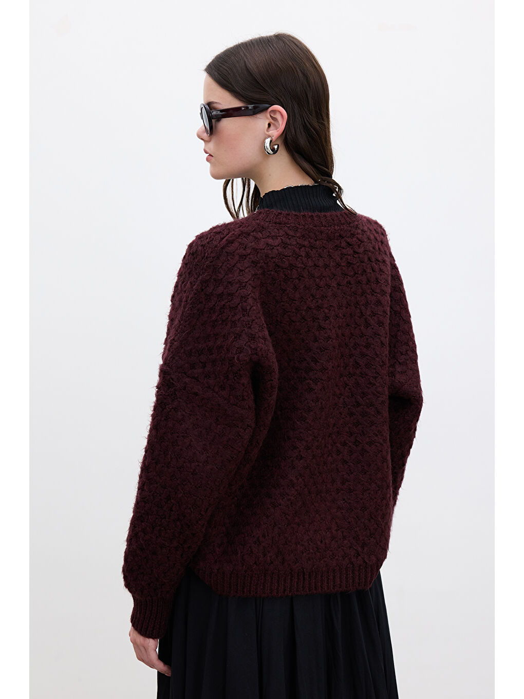 Desenli Örgü Triko Kazak Bordo-7