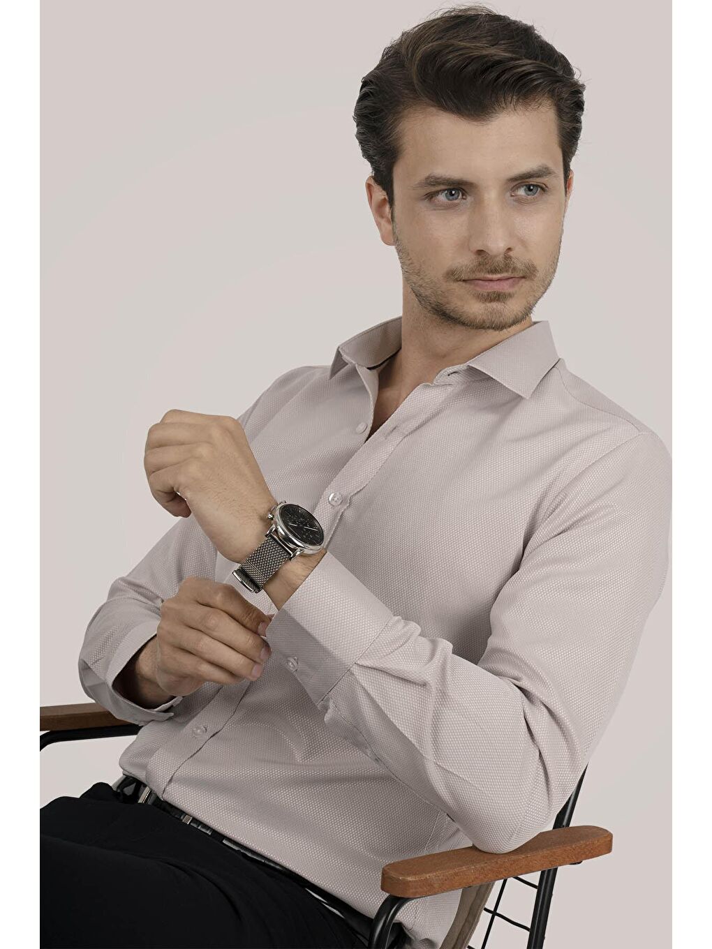 Bej Sütlü Kahve Slimfit Erkek Gömlek-4