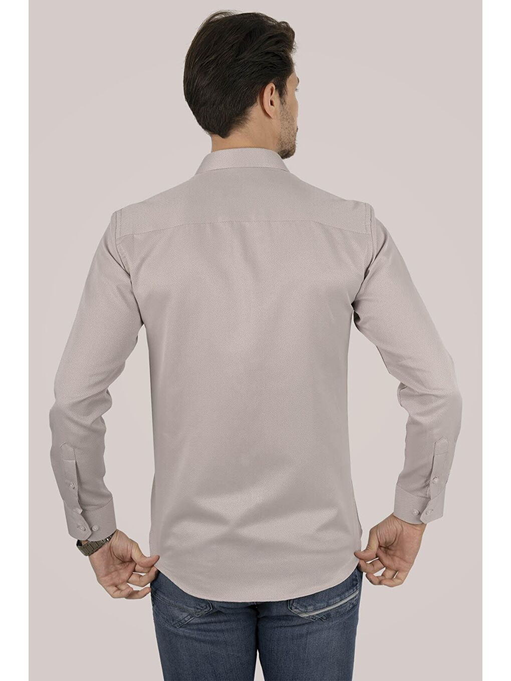 Bej Sütlü Kahve Slimfit Erkek Gömlek-5