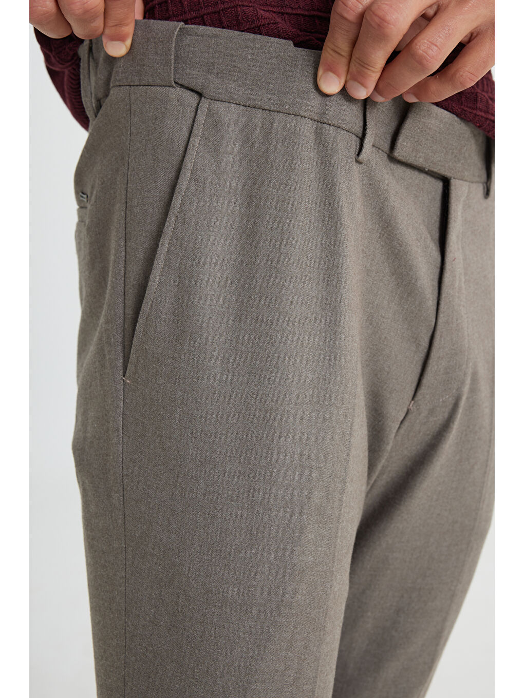 Bej Erkek Vizon Slim Fit Dar Kesim Beli Gizli Lastikli Yan Cepli Esnek Klasik Pantolon-4