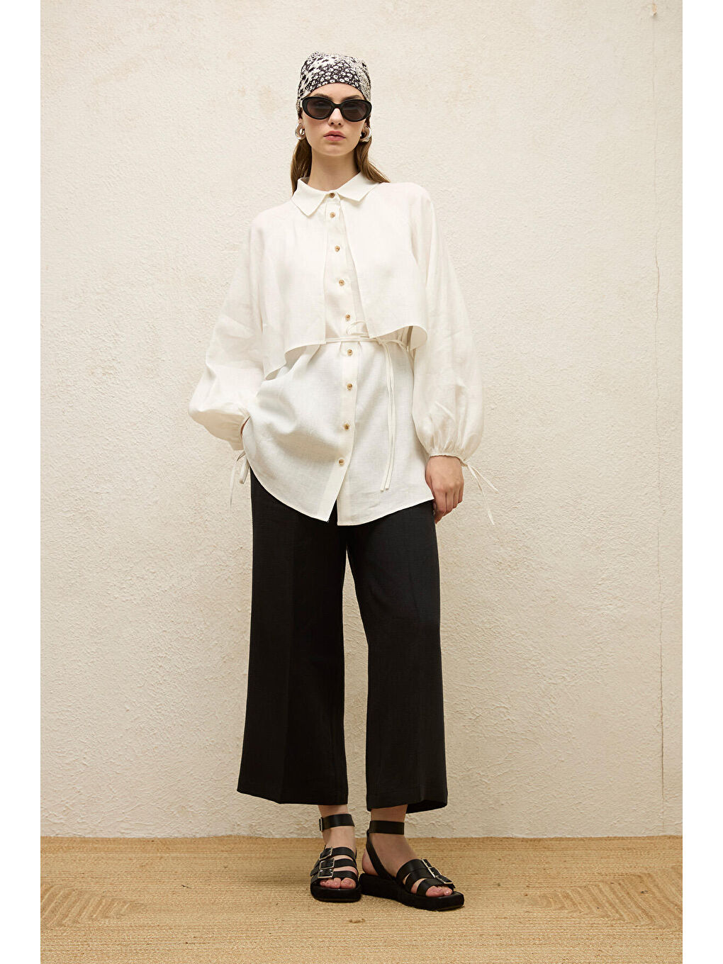 Keten Trenç Gömlek Ekru