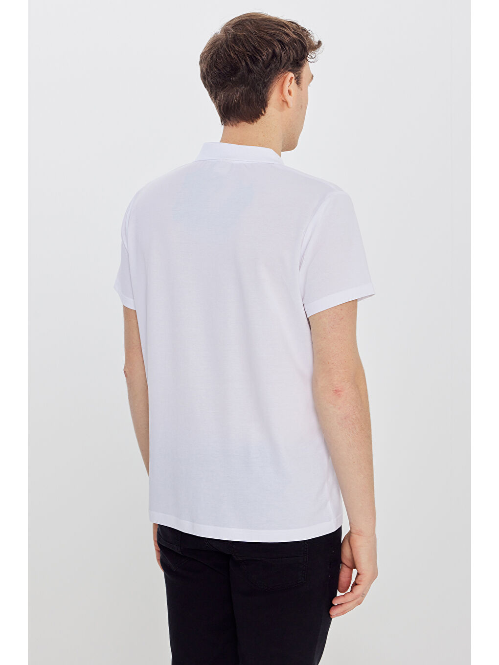Erkek Beyaz Pamuklu Slim Fit Dar Kesim Polo Yaka Tişört-4