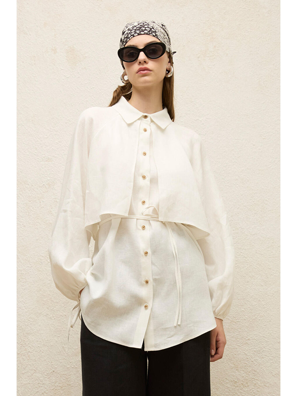Keten Trenç Gömlek Ekru-1