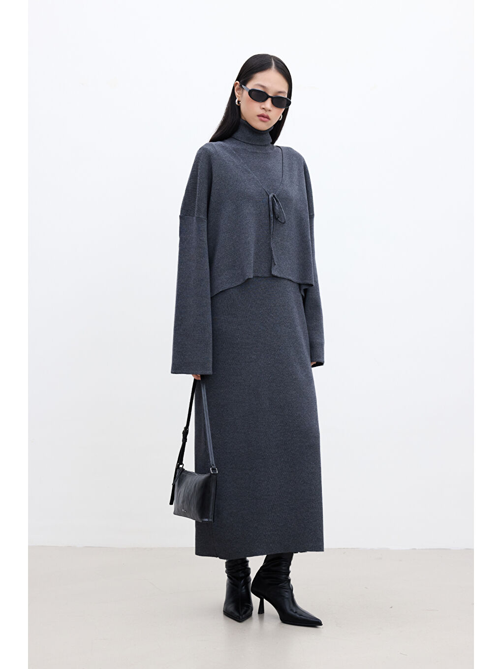 Bağcıklı Triko Hırka Antrasit-3