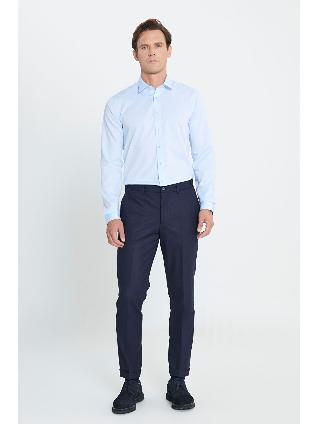 Erkek Lacivert Slim Fit Dar Kesim Beli Gizli Lastikli Yan Cep Klasik Esnek Pantolon-2
