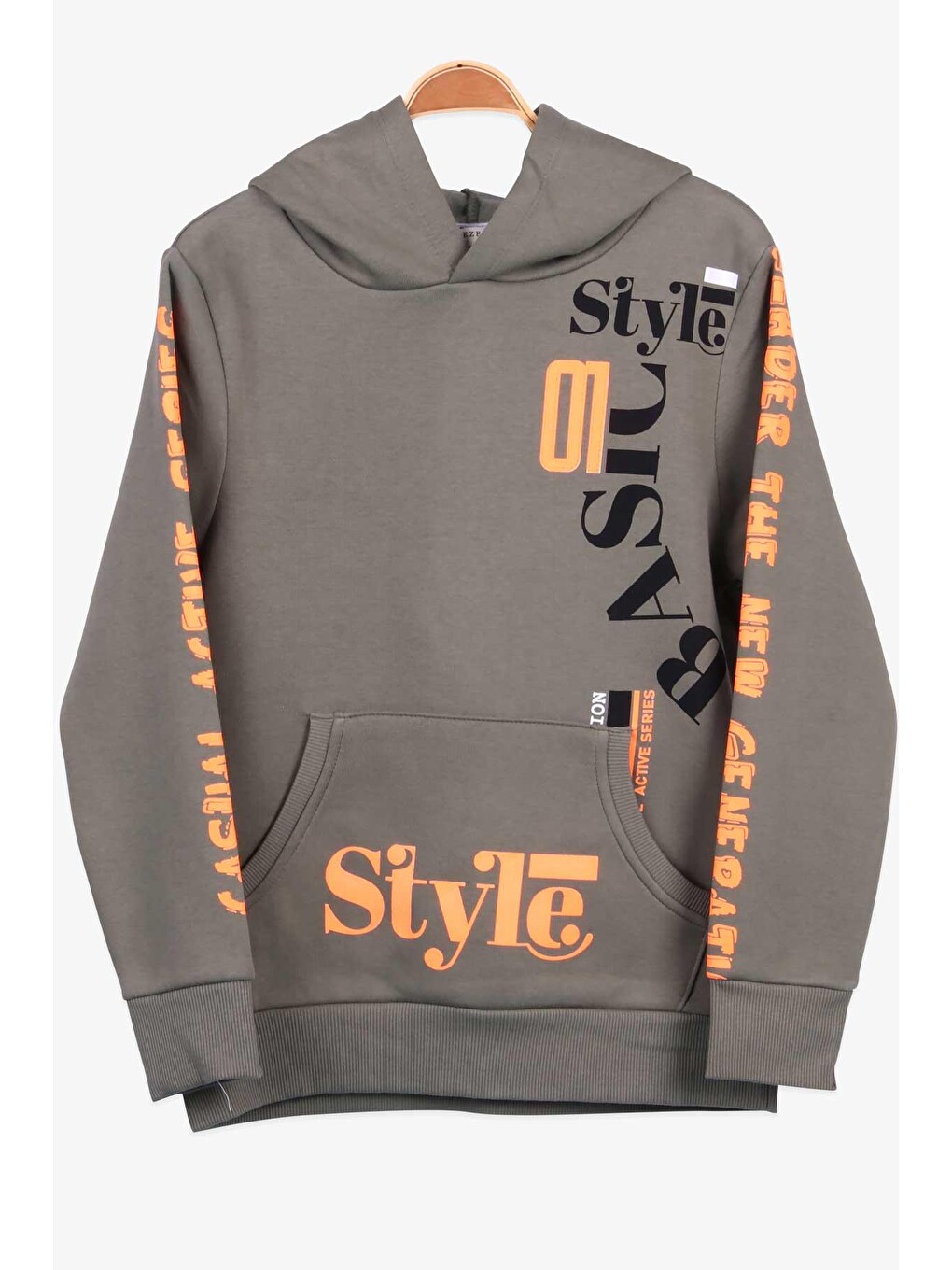 Erkek Çocuk Sweatshirt Baskılı Kapüşonlu Haki Yeşil (9-10 Yaş)