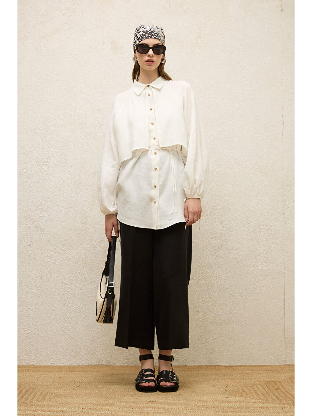 Keten Trenç Gömlek Ekru-5