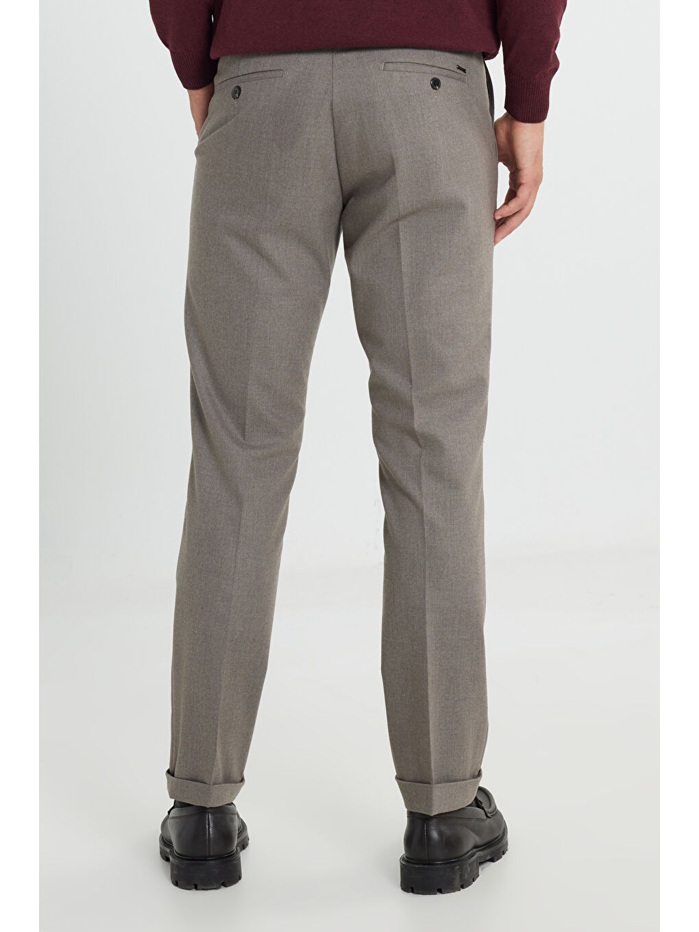 Bej Erkek Vizon Slim Fit Dar Kesim Beli Gizli Lastikli Yan Cepli Esnek Klasik Pantolon-5