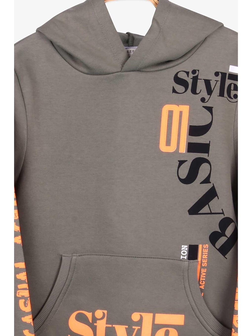 Erkek Çocuk Sweatshirt Baskılı Kapüşonlu Haki Yeşil (9-10 Yaş)-2