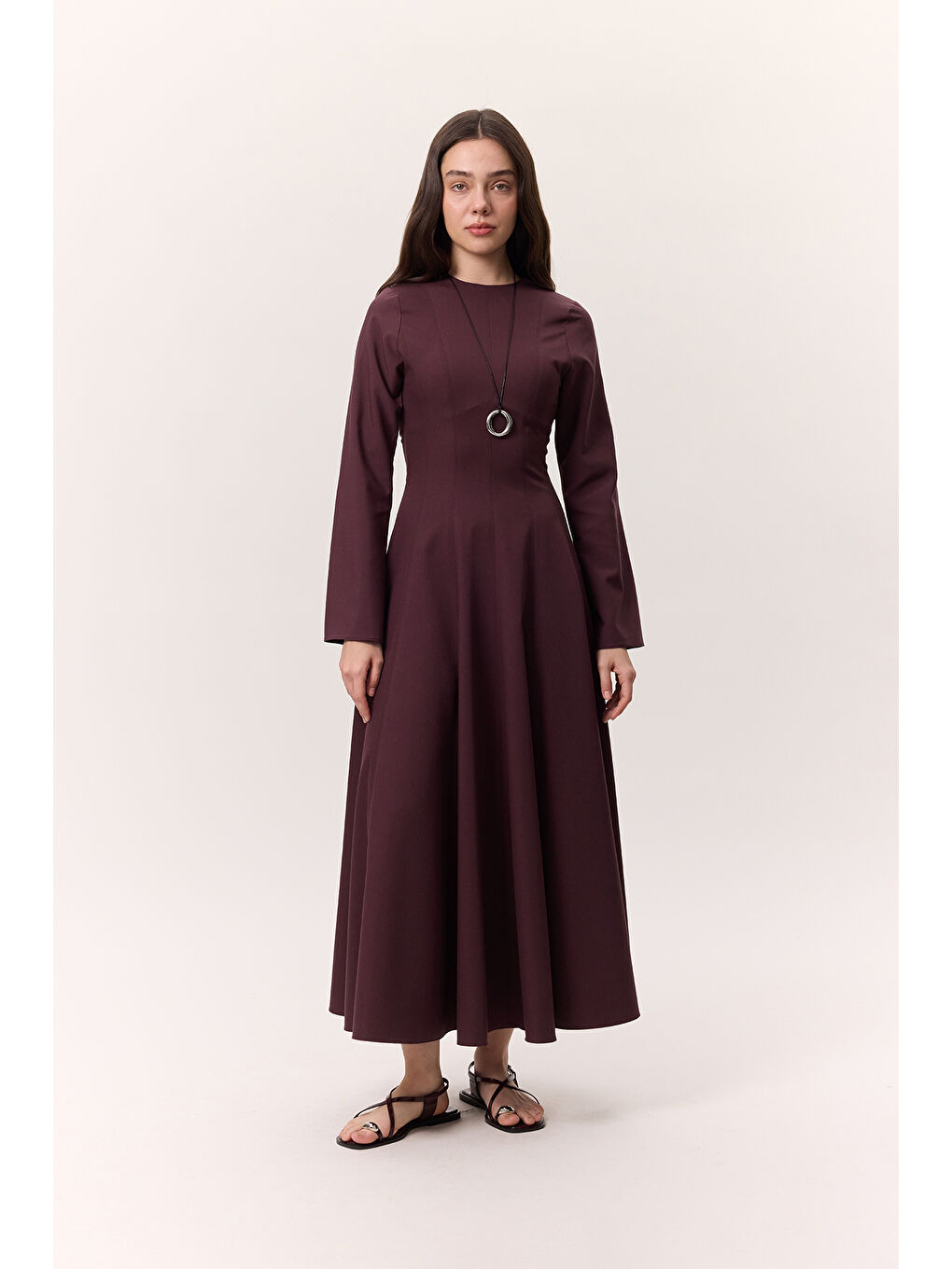 Kup Detaylı Elbise Bordo-1