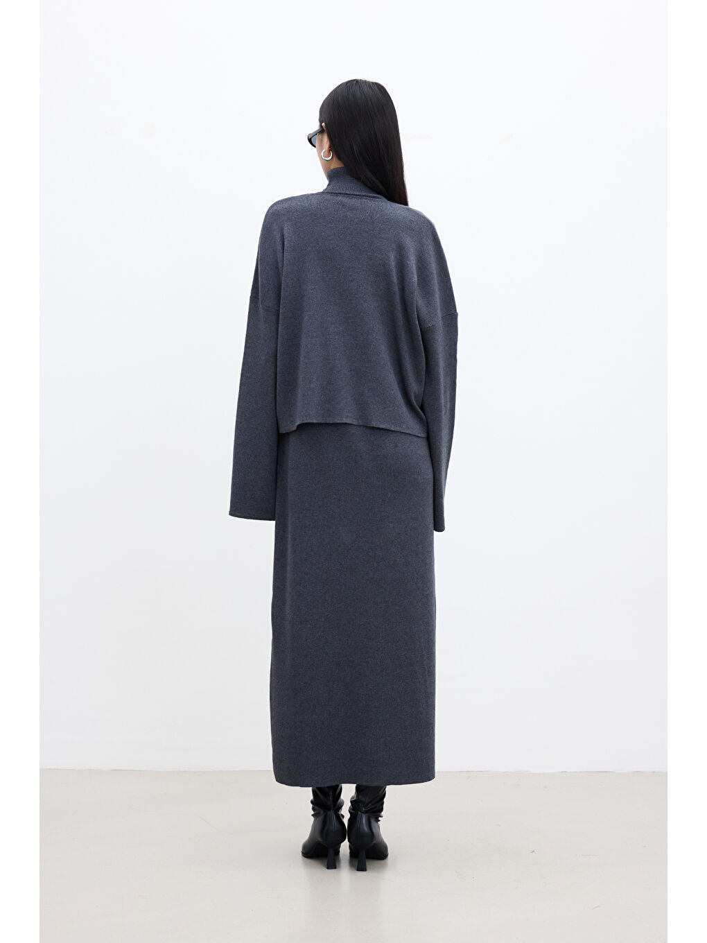 Bağcıklı Triko Hırka Antrasit-5