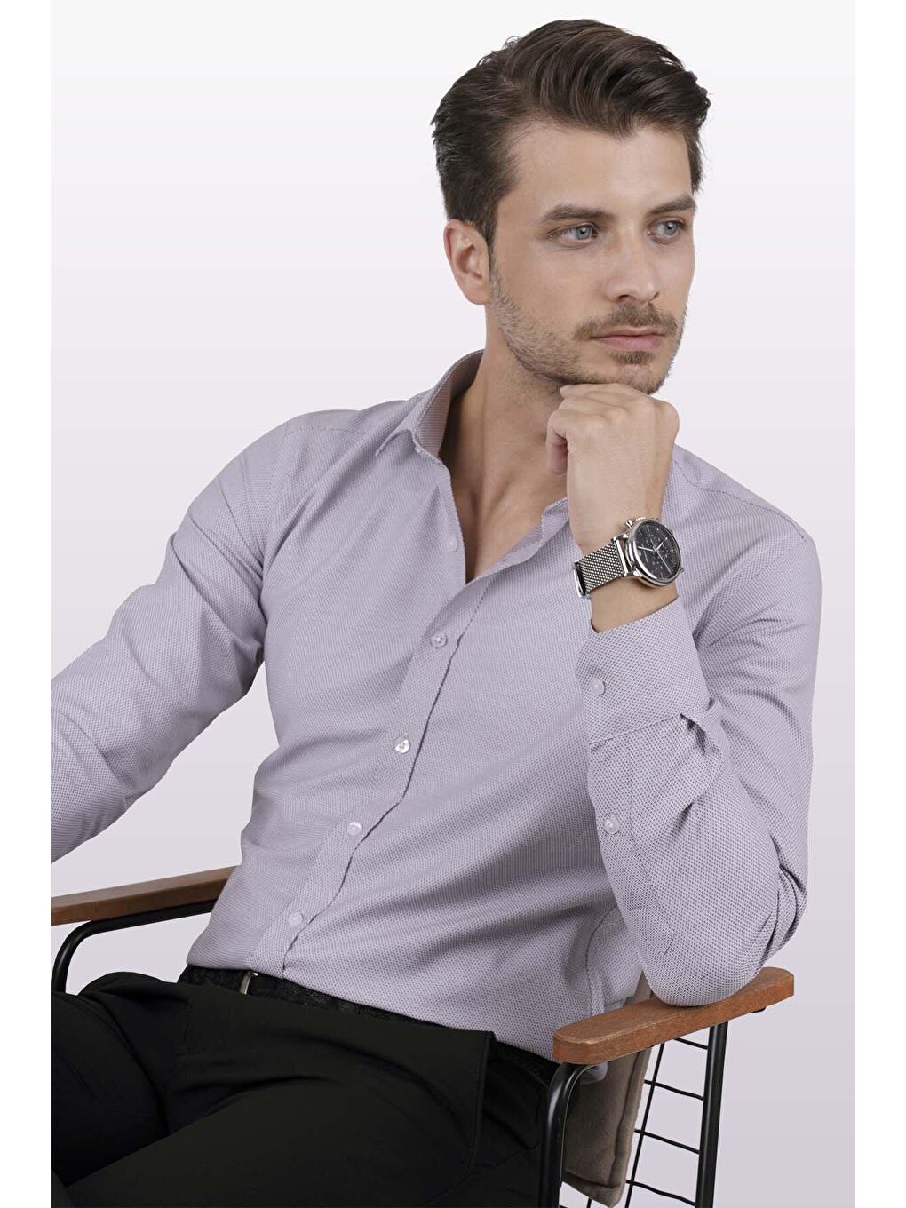 Kırmızı Açık Vişne Slimfit Erkek Gömlek-2