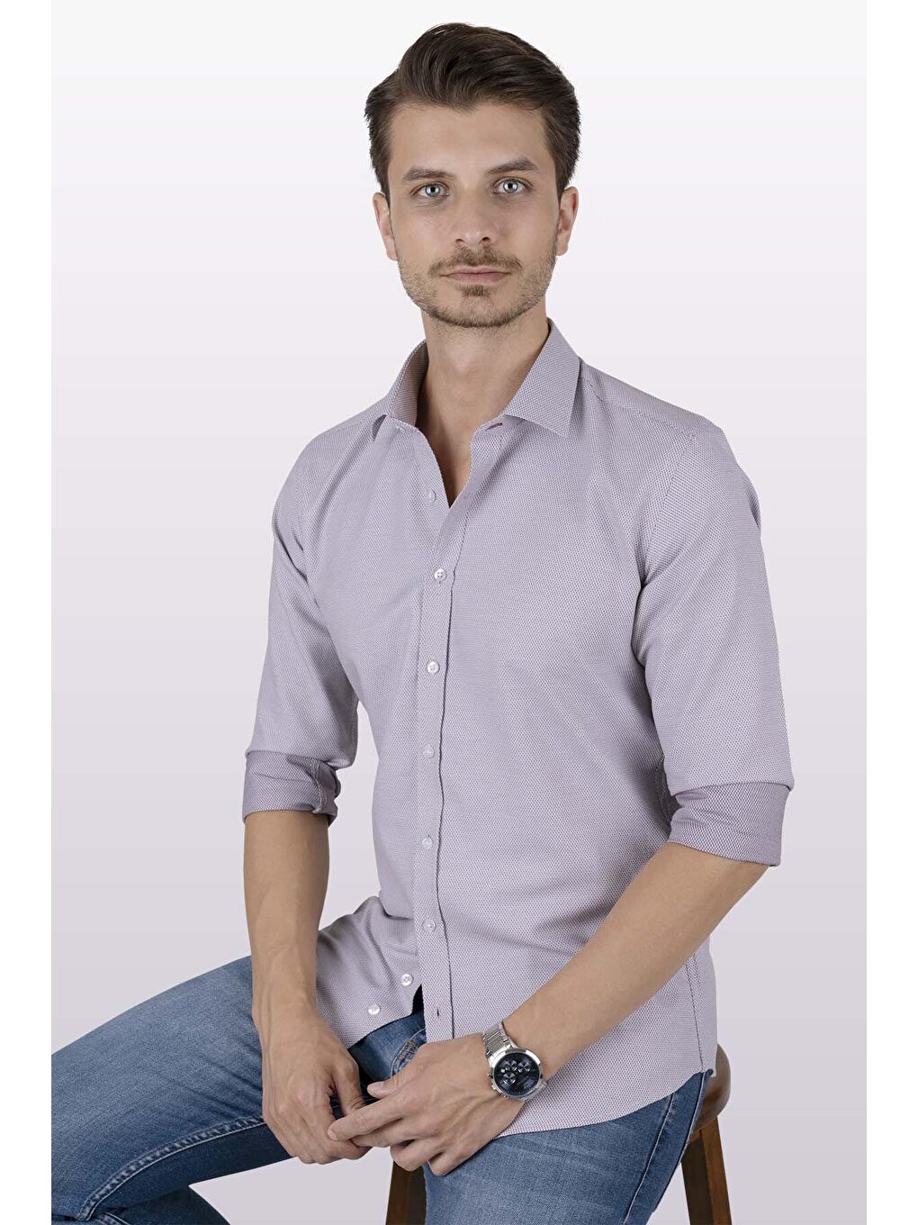 Kırmızı Açık Vişne Slimfit Erkek Gömlek-4