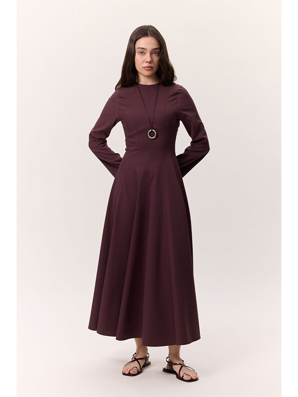 Kup Detaylı Elbise Bordo-2