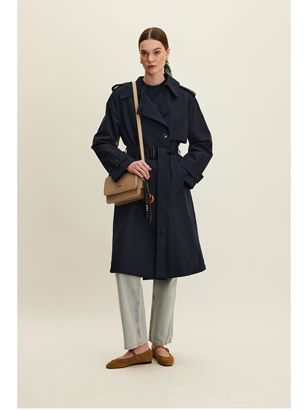 Anıka Kruvaze Kemerli Trençkot Lacivert